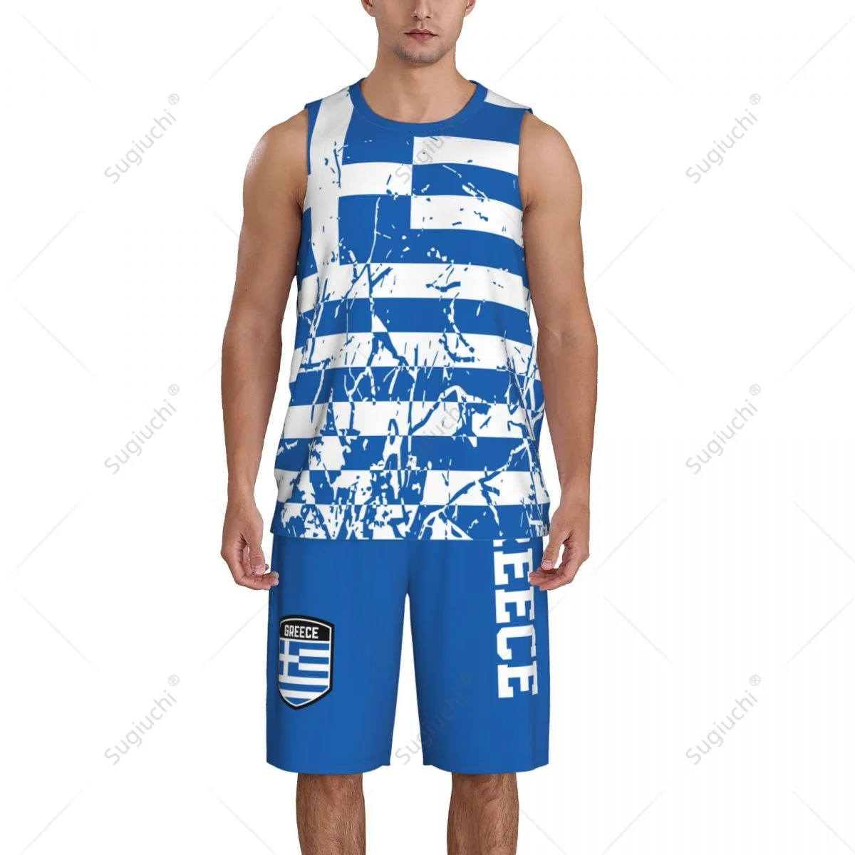 Команда-up Греция Флаг зерна мужчин баскетбольный Джерси комплект рубашка и брюки