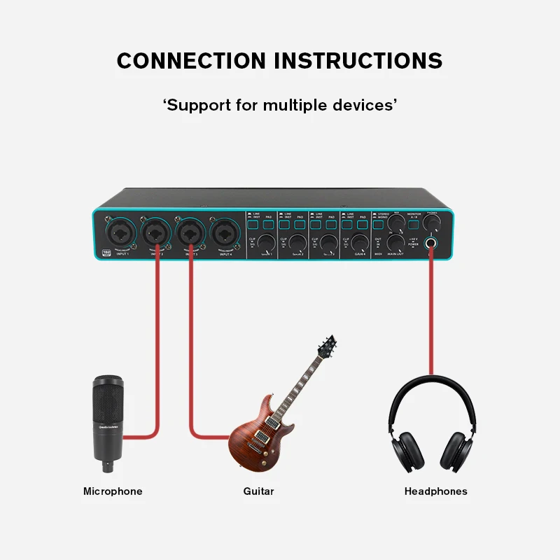 USB-интерфейс 4 × с микрофонным предусилителем для записи