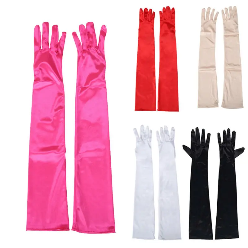 

Fashion Women Gloves Long Smoothy Tight Gloves Skinny Sexy Evening Party Formal Gloves Long Black White Satin Finger Mittens