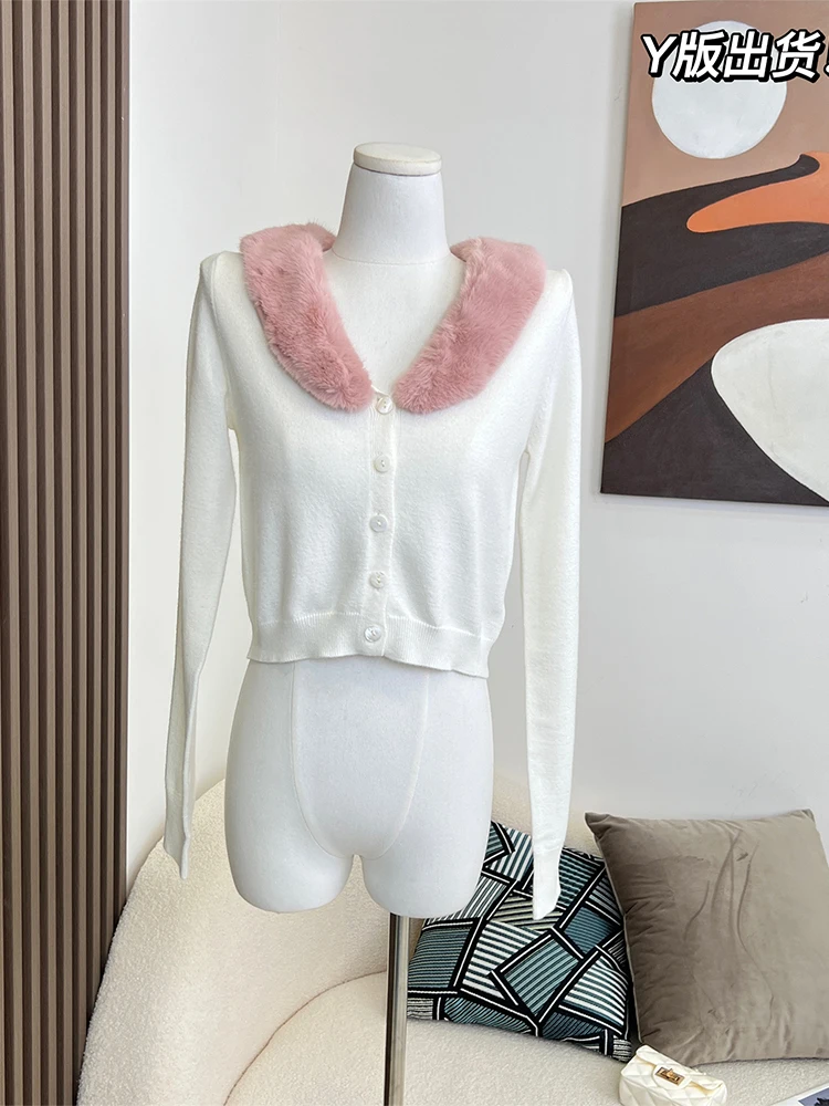 

2022 Autumn Women V-neck Patchwork Knitted Cardigan Sweater V-neck Single Breasted Female Short Knitwear Vintage Sweet Cute Cozy