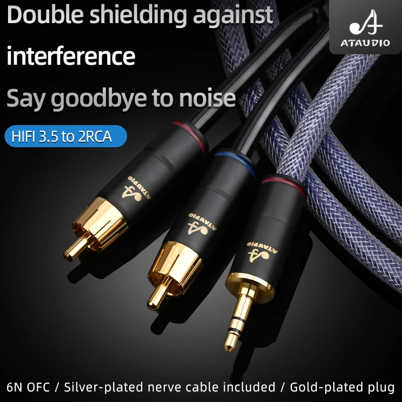Стерео аудио кабель ATAUDIO HIFI 3 5 мм на 2 RCA 6N OFC аудио-кабель 0 м 1 для iPhone MP3 DVD усилитель