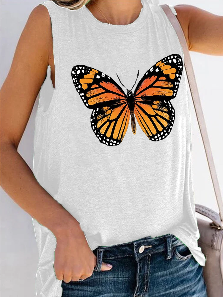 

Seeyoushy Butterfly Print Women T Shirt Vintage Summer Sleeveless Tee Shirt Femme Harajuku Y2k Tops Womans Clothes Ropa De Mujer