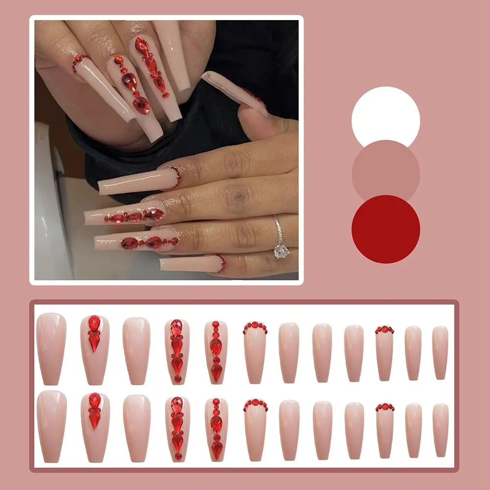 24pcs/Box Detachable Glitter Coffin False Nails Wearable French Ballerina Fake Full Cover Nail Tips Press On New |