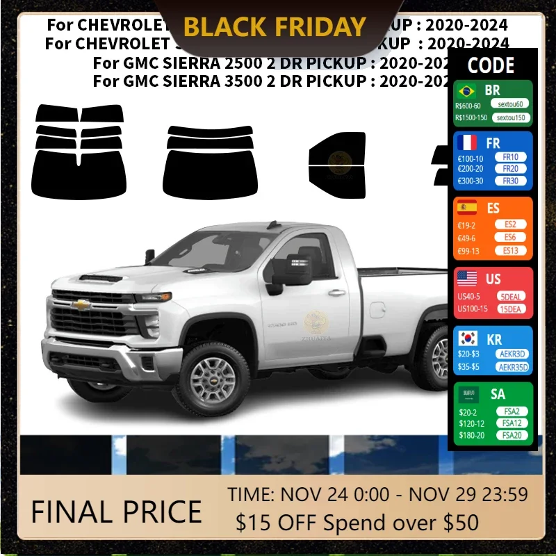 

Precut nanoceramics car UV Window Tint Kit Automotive Window Film For CHEVROLET SILVERADO 3500 2 DR PICKUP 2020-2024