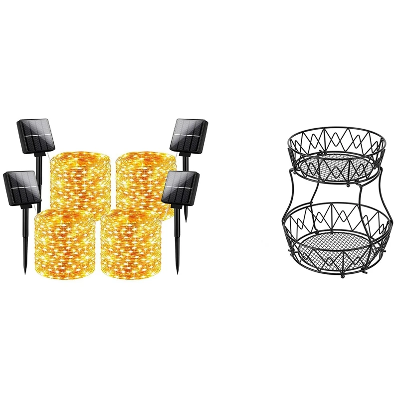 

HOT 1X Tiered Fruit Bowls Orange Storage Stacking & 4X Outdoor Solar String Lights Waterproof 288Ft