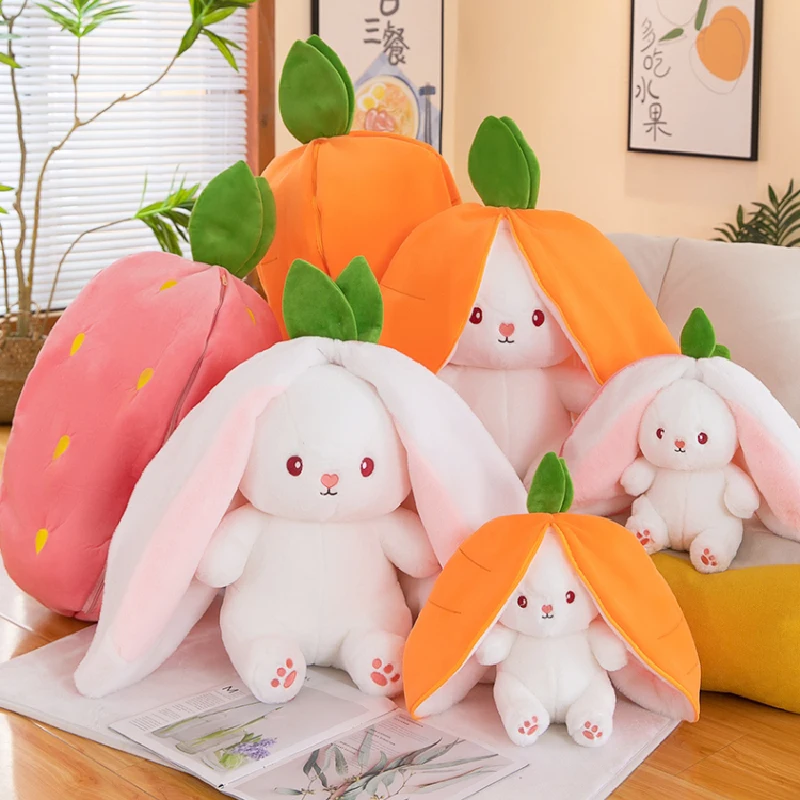 

Cute Strawberry Rabbit Doll Plush Toys Creative Fruit Transform Carrot Rabbit Plush Doll Sleeping Pillow Toy Kids Birthday Gifts