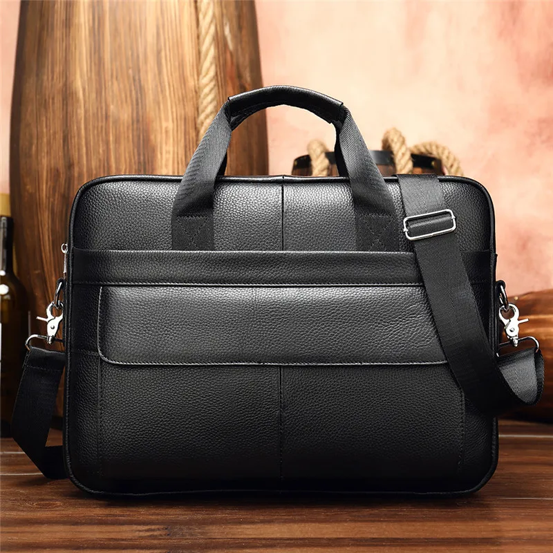 Retro fashion high-quality natural genuine leather men's 14-inch briefcase outdoor work office lawyer laptop business handbag