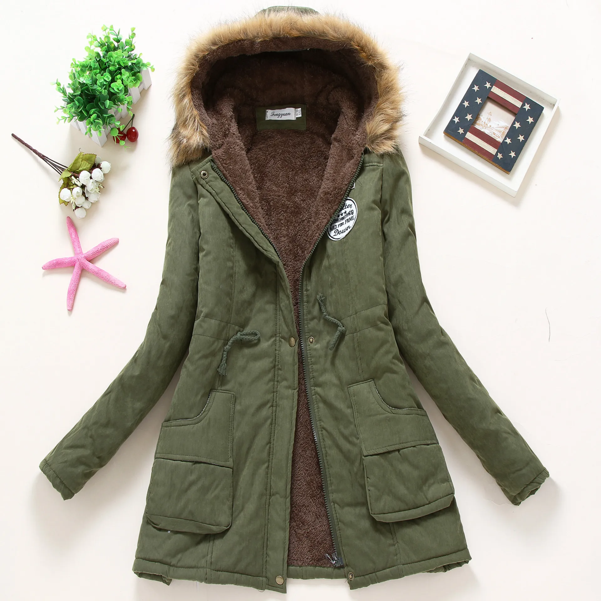 Enlarge Winter Women Coat Women's Parka Casual Outwear Military Hooded Fur Coat Down Jackets Winter Coat for Female Winter Clothes