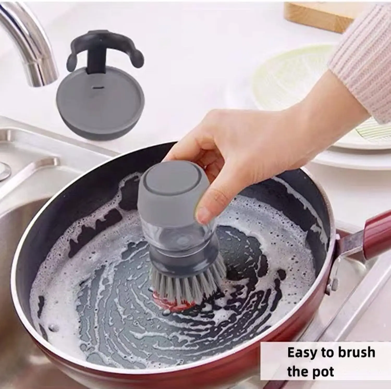 

Dish Scrub Brush with Soap Dispenser Holder Dishwashing Removable Cleaning Brushes Scrubber Kitchen Tool for Dishes Pots Pans