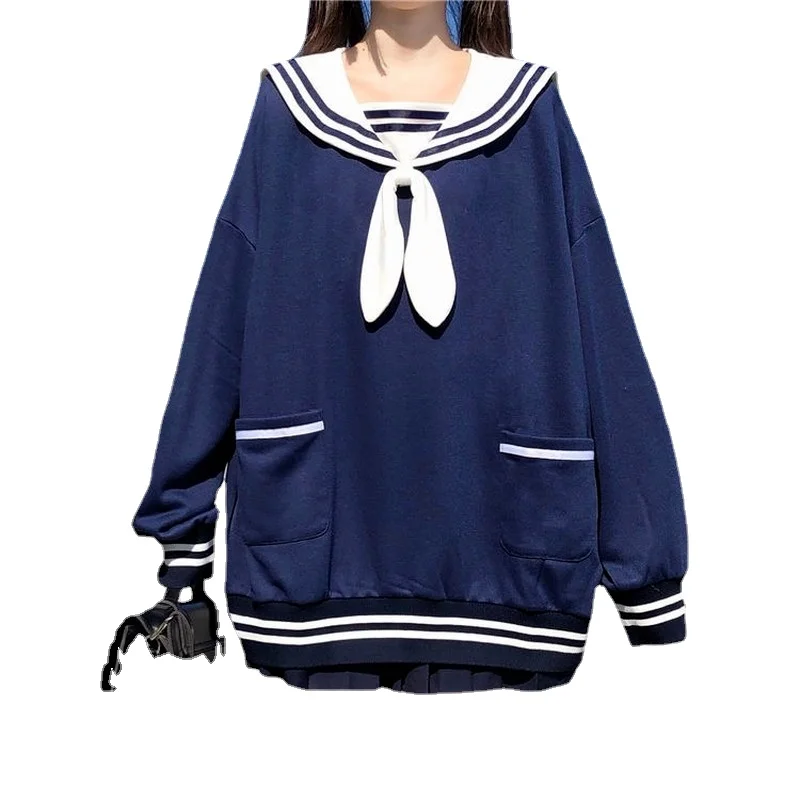 

Bunny Hoodies Women Kawaii Cute Tops Rabbit Ears Japanese Streetwear Soft Girl Aesthetic Sailor Collar School Uniform