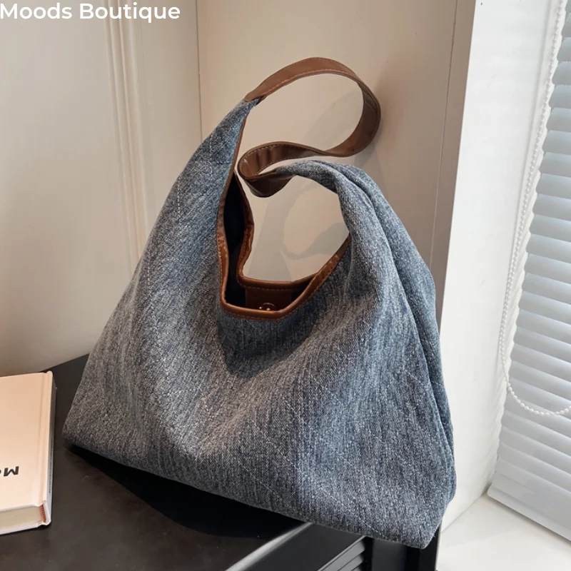 

Casual Hobo Tote Bags For Women 2023 Summer New Brand Shoulder Bag Denim Fabric Embroidery Thread Large Capacity Shopper Handbag