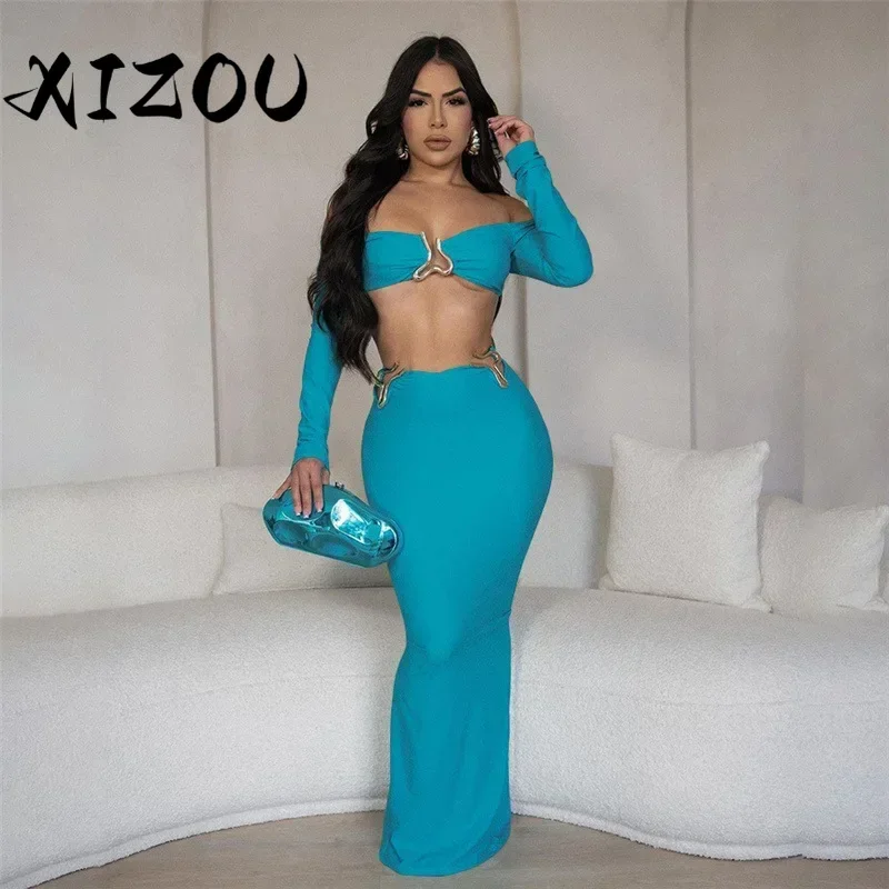 Женский комплект из двух предметов с юбкой XIZOU черный или синий укороченный Топ