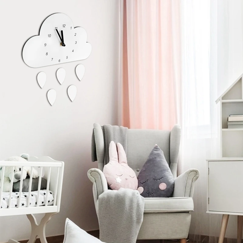 

Nordic Style Nursery Clock Wooden Cloud Water Droplets Clock Wall Hanging Decoration Wall Decor Kids Children's Room Decor Wall