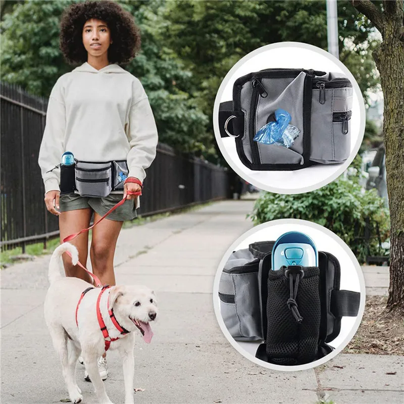 

Portable Dog Treat Bag Dog Training Pouch With Hidden Water Bottle Holder Outdoor Poop Bag Dispense Rmultifunctional Waist Bags