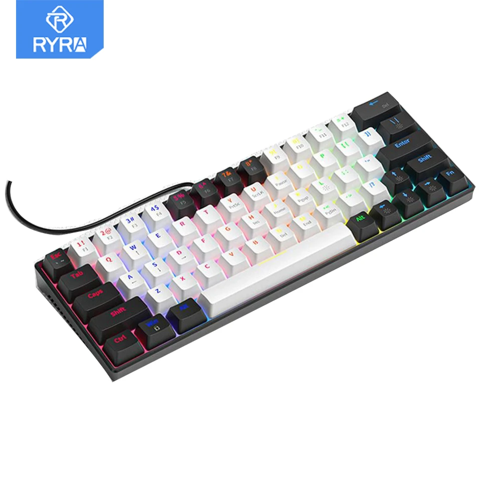 

Механическая игровая мини-клавиатура RYRA, 63 клавиши, RGB, красный переключатель, полноклавишная, не требует ударов, проводная, Смешанная клавиатура с подсветкой для игрового компьютера