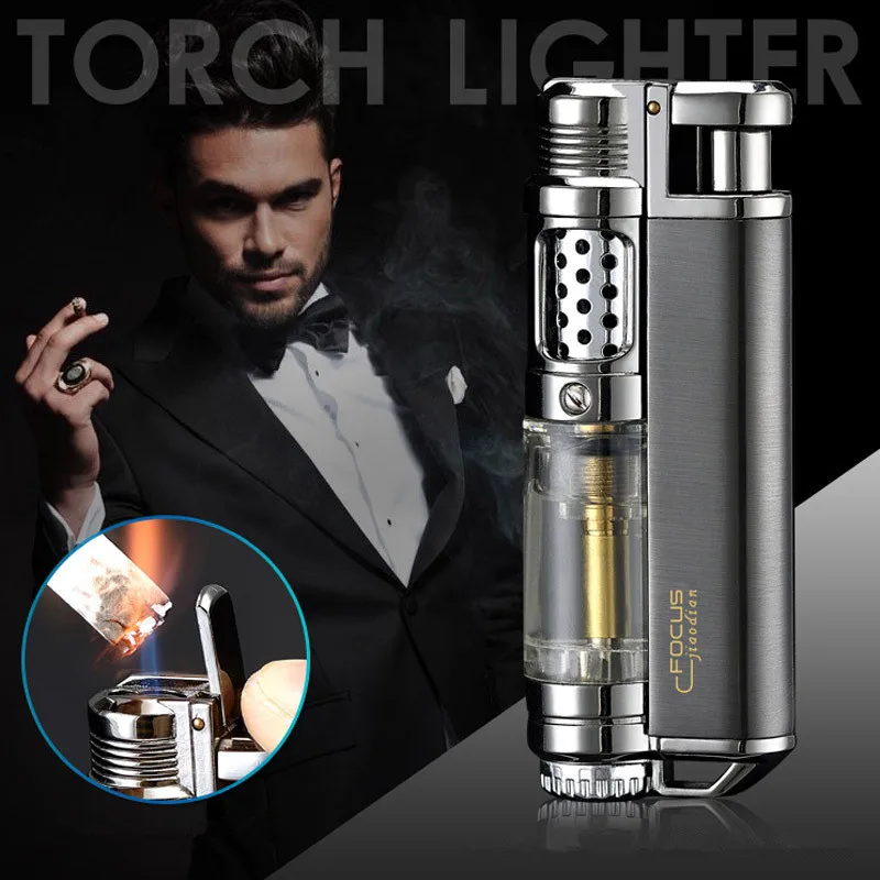 

Visible Gas Window Flashlight Cigar Lighter Jet Butane Metal Turbo Windproof Lighter Portable Airbrush 1300C Men's Gadget