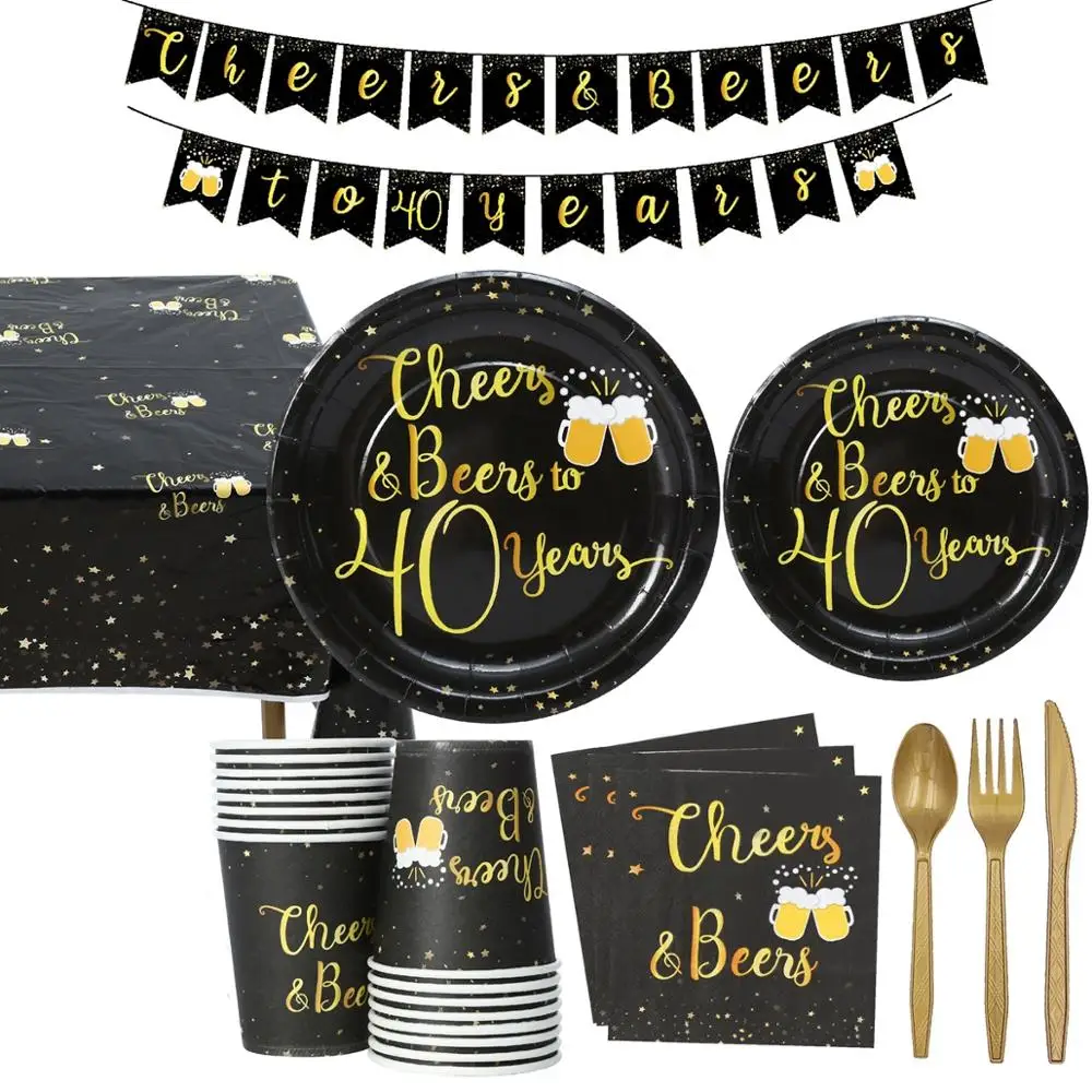 

Cheer 40 Year Old disposable Birthday Plate 40th Birthday Women Men 40 Birthday Cheers &Beers 40 Year Birthday Party Decorations
