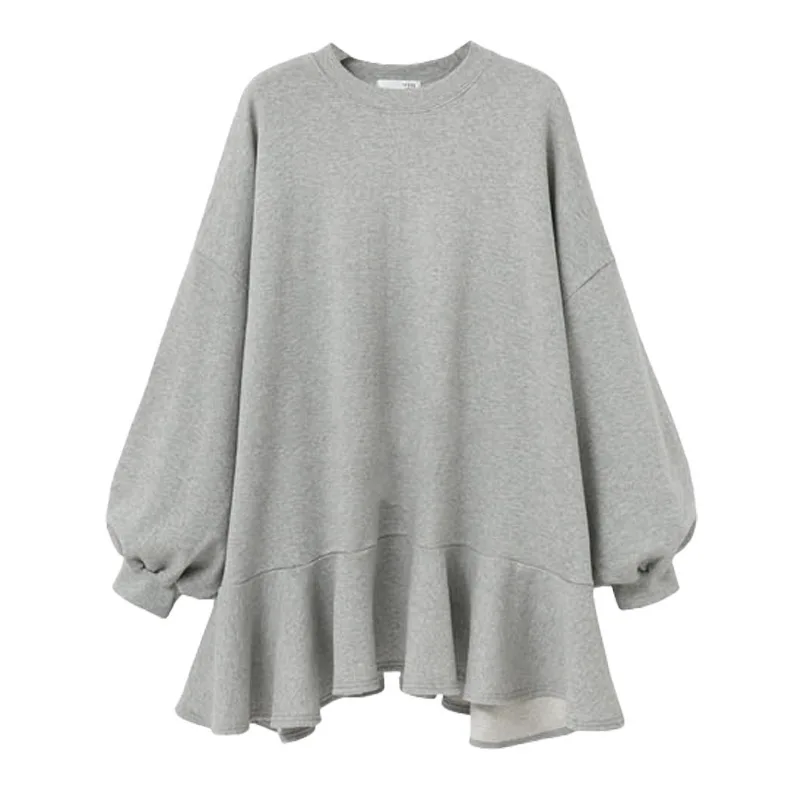 

2022 New Autumn Winter New Fashion Casual Women Short Dress Solid Color Wild Loose Plus Ruffled Dress Women Clothing