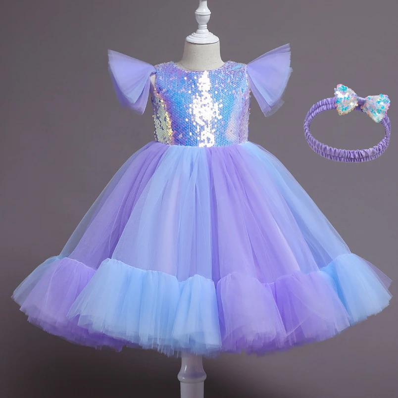 

2022 Fashion Girls Dress Sequin Short Sleeve Dress Rainbow colorful Party Dress Shiny Princess Boutique Clothing Golden Rose Red