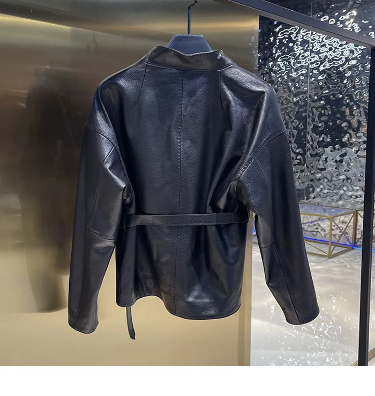 2023 Spring Elegant OL Leather Coat Women's High Quality Designer Sheeskin Belt Jackets C552