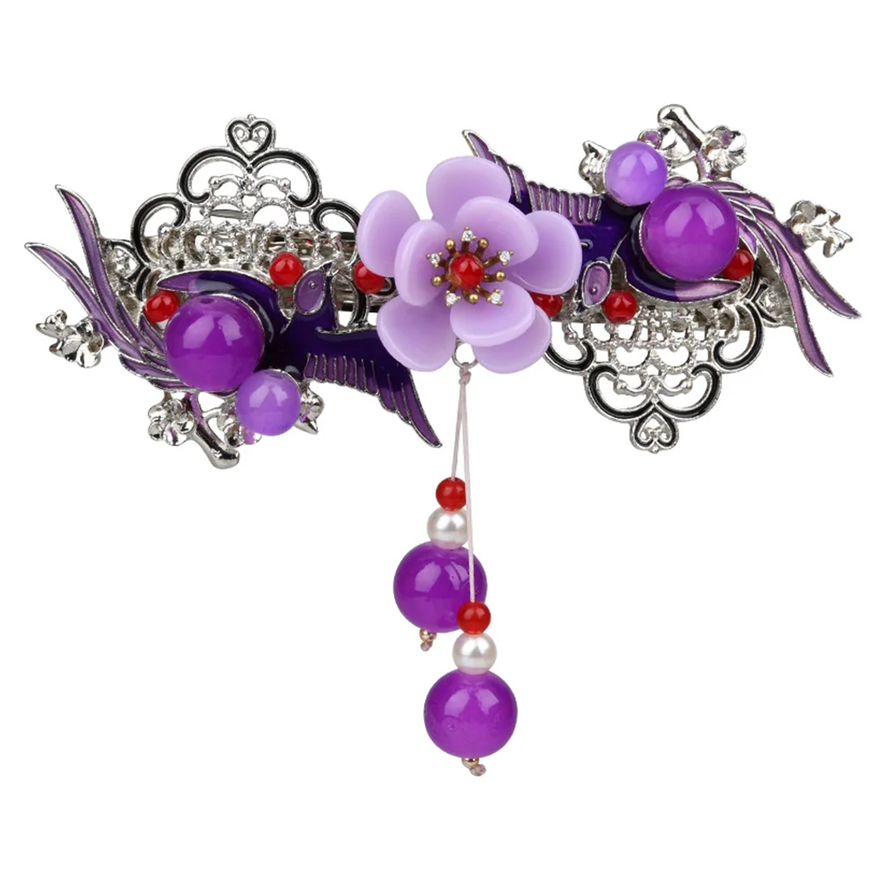 

Hairpin Women Back Flower Clip Rhinestone Accessories Hanfu Barrette Zinc Alloy Miss Barrettes Thick