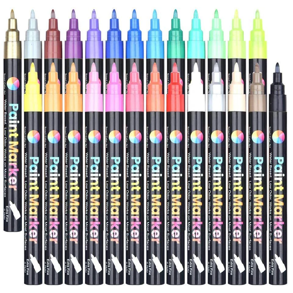 

Paint Pens, 26 Colors Extra Fine Point Acrylic Paint Markers, Permanent Water Based, Great for Rock, Wood, Fabric, Glass, Metal