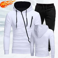 new fashion mens long sleeve hooded jacket trousers two piece casual zipper hoodie sports suit