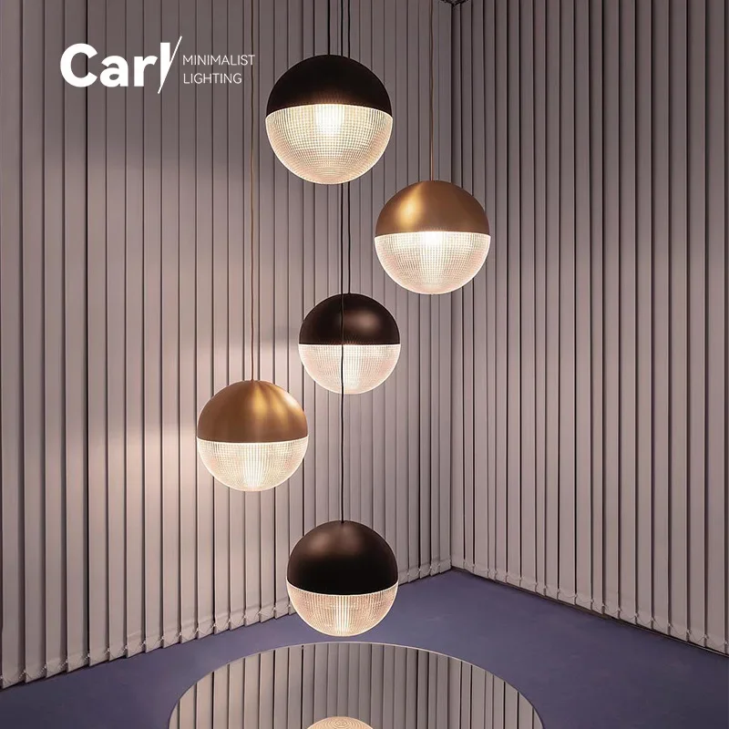 Современная простая дуплексная лестница для гостиной круглая золотая люстра