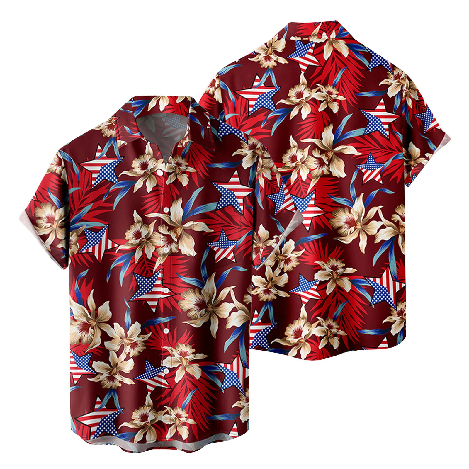 

Mens Fashion And Leisure 3D Digital Printing Buckle Lapel Short Sleeve Shirt Top T Shirt V Neck