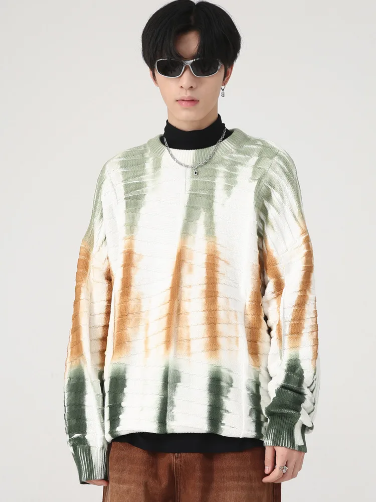 

SYUHGFA Men's Wear 2022 Autumn Tie Dye Sweater Loose Korean Streetwear Oversize Couple Kintted Sweater Round Collar Pullover