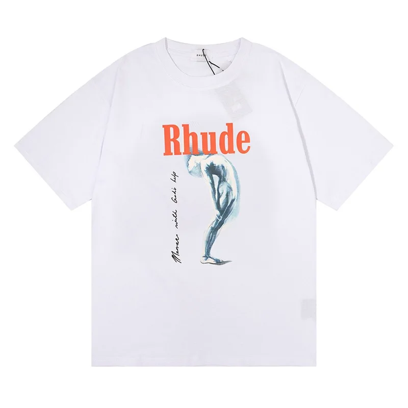 Rhude 2022 Short Sleeve Printed High Quality Oversized Round MONACO With Gold Help Neck Men's And Women's Sportswear t-Shirt |
