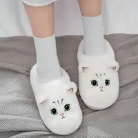 Fluffy White Cat Slippers Women's Cuddly Kitty Slides Shoes Woman Slipper Black Kitten Mules Fury Scuff Slippers New 2022 Winter