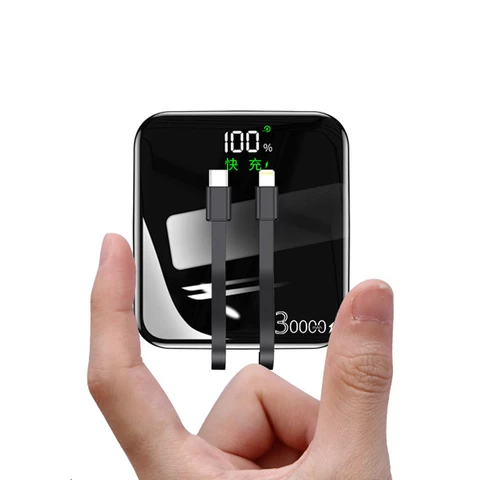 30000 мАч Mini Power Bank Внешний аккумулятор PD 40 Вт Powerbank с быстрой зарядкой для iPhone 15 14 Xiaomi Samsung Poverbank с кабелем