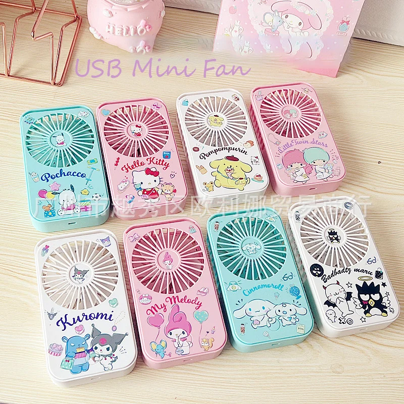 

2023 Sanrio My Melody Fan Handheld Usb Desktop Electric Fan Portable Cartoon Can Hang Neck Three-Speed Wind Charging Small Fan