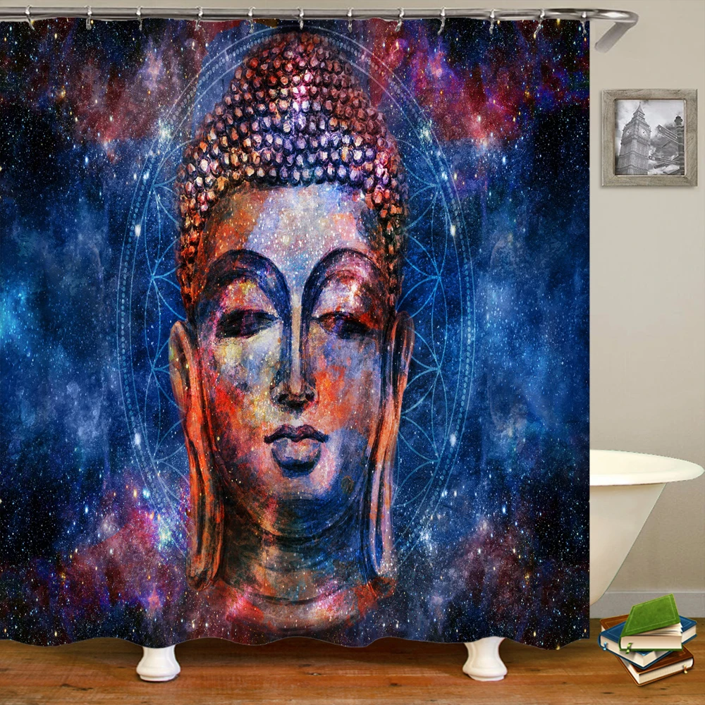 

Indian Buddha Printed Shower Curtain Mildew Washable Curtain With Hook Bathroom Decorative Curtain 3D Shower curtains 240*180cm