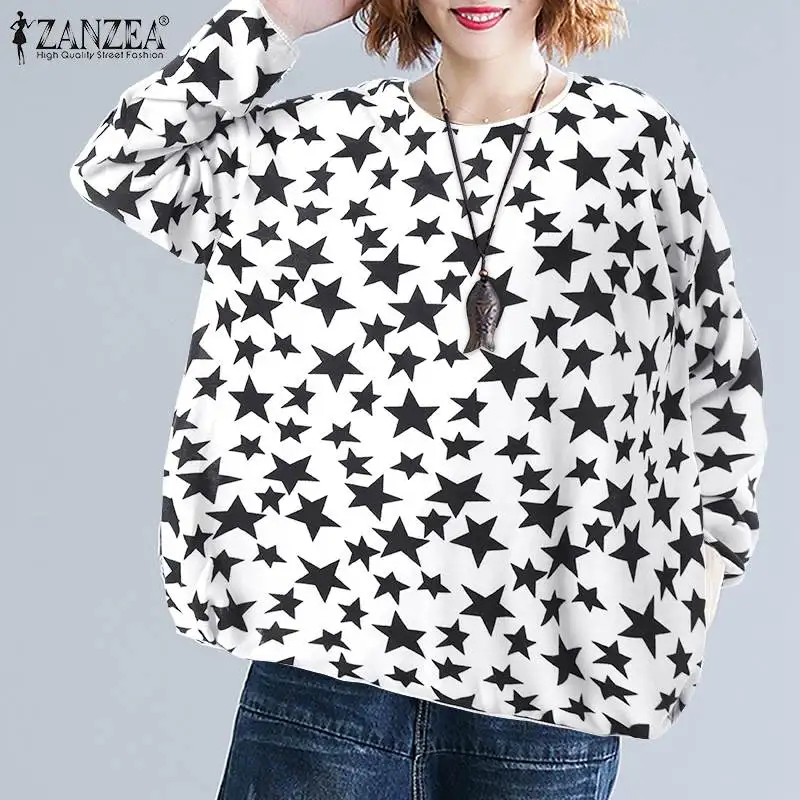 

Women Fashion Printed Sweatshirt ZANZEA Casual Long Sleeve Tops 2022 Spring O Neck Pullovers Lady Baggy Blusas Oversized Hoodies