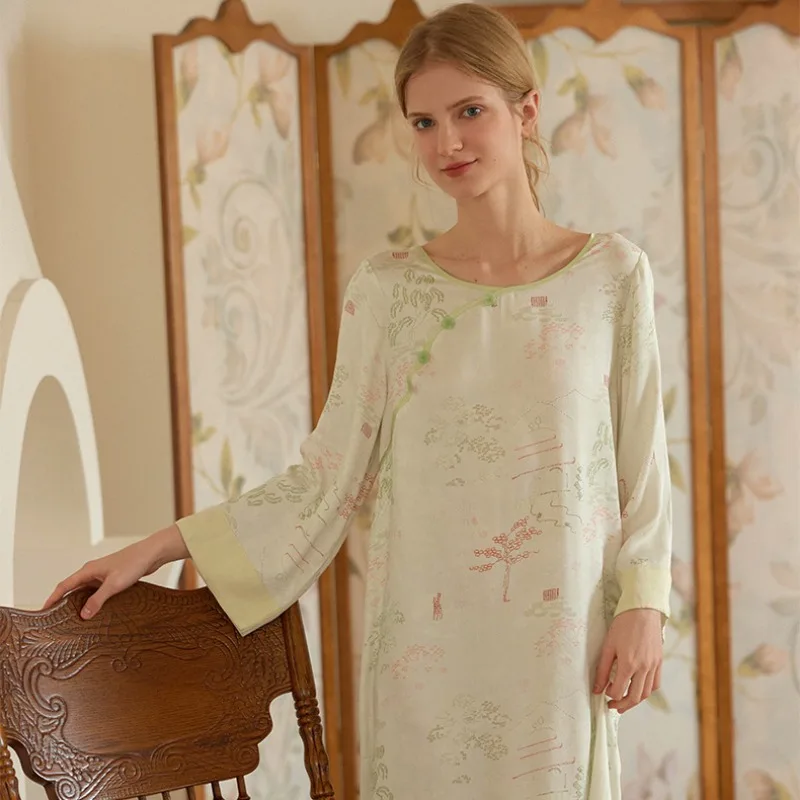 2024 летние атласные ночные рубашки в китайском стиле элегантная женская ночная