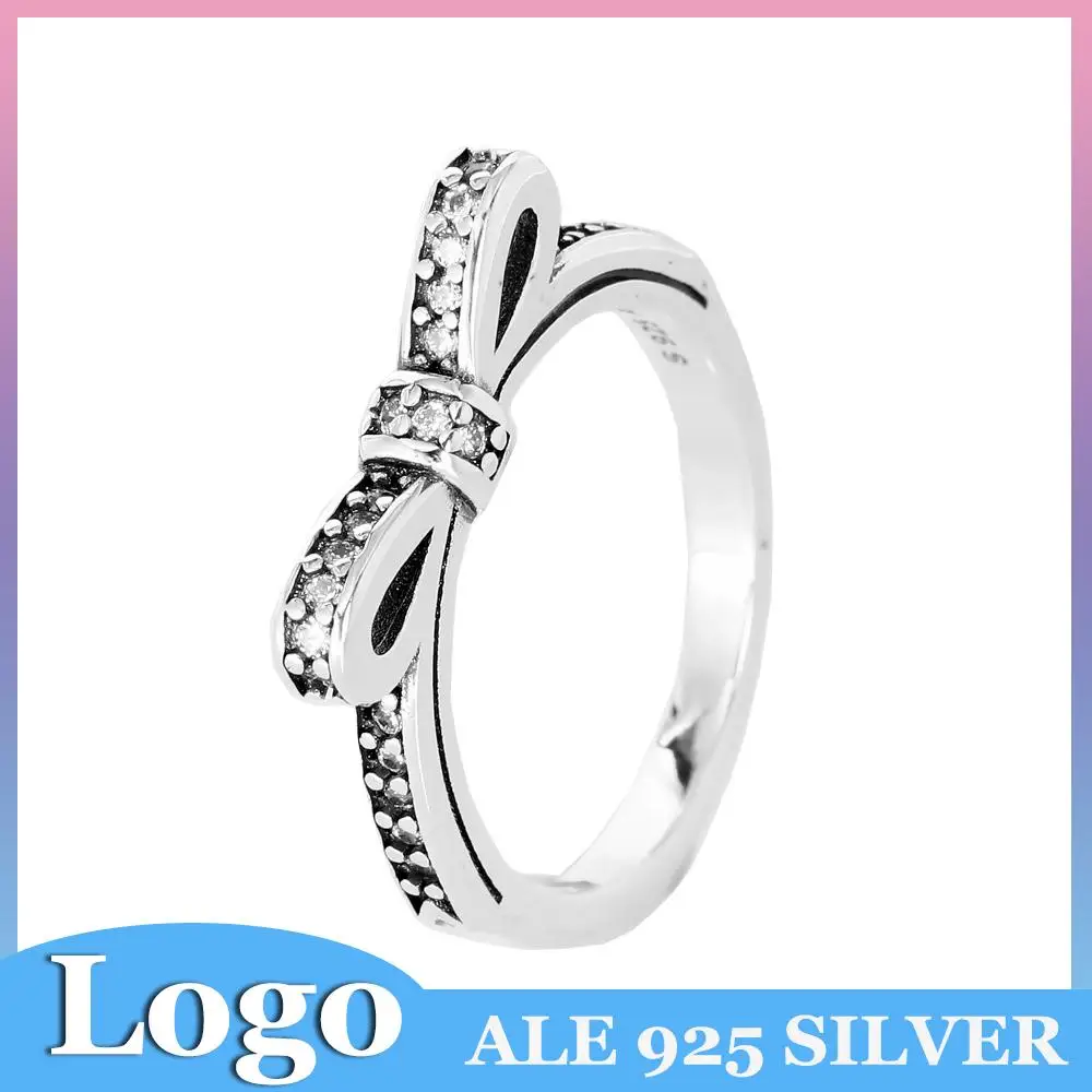 

925 Sterling Silver Sparkling Bowknot Pave Crystal Ring Fashion Jewelry For Pandora Women Wedding Party Gift Jewelry