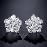 2022 new fashion simple white color flowers cubic zircon dangle earrings for womens jewelry wedding party accessories