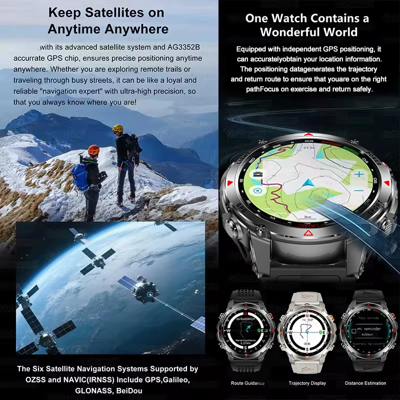 Фото 2025Новые уличные военные умные часы для мужчин 1,46 дюйма AMOLED встроенный GPS компас высотомер 3ATM водонепроницаемые часы BT Call SmartWatches №3
