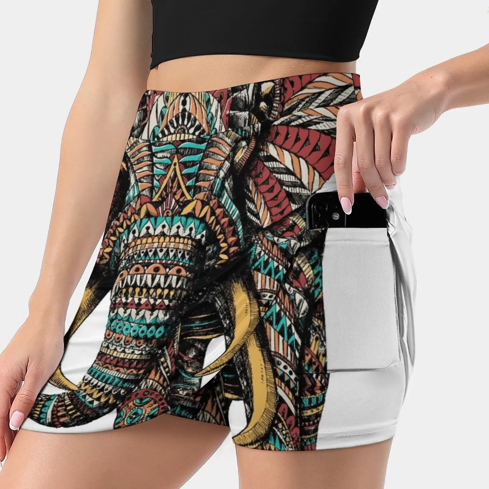 

Ornate Elephant ( Color Version ) Women's skirt Sport Skort Skirt With Pocket Fashion Korean Style Skirt 4Xl Skirts Elephant