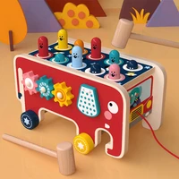 wooden cartoon elephant whack a mole infant and young children early education knocking and piling table drag walker toy
