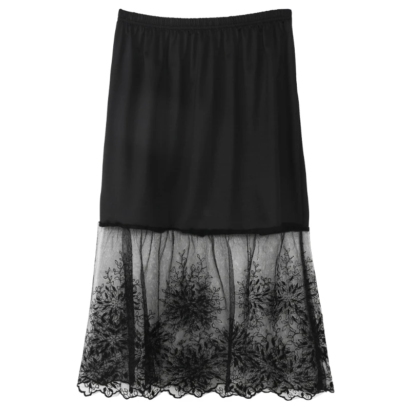 

Lace Half Slip Skirts Extender Elastic Waist A-line Hollow Petticoat Underskirt