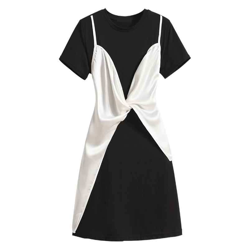 

Платье женское хлопковое ТРАПЕЦИЕВИДНОЕ с круглым вырезом и коротким рукавом