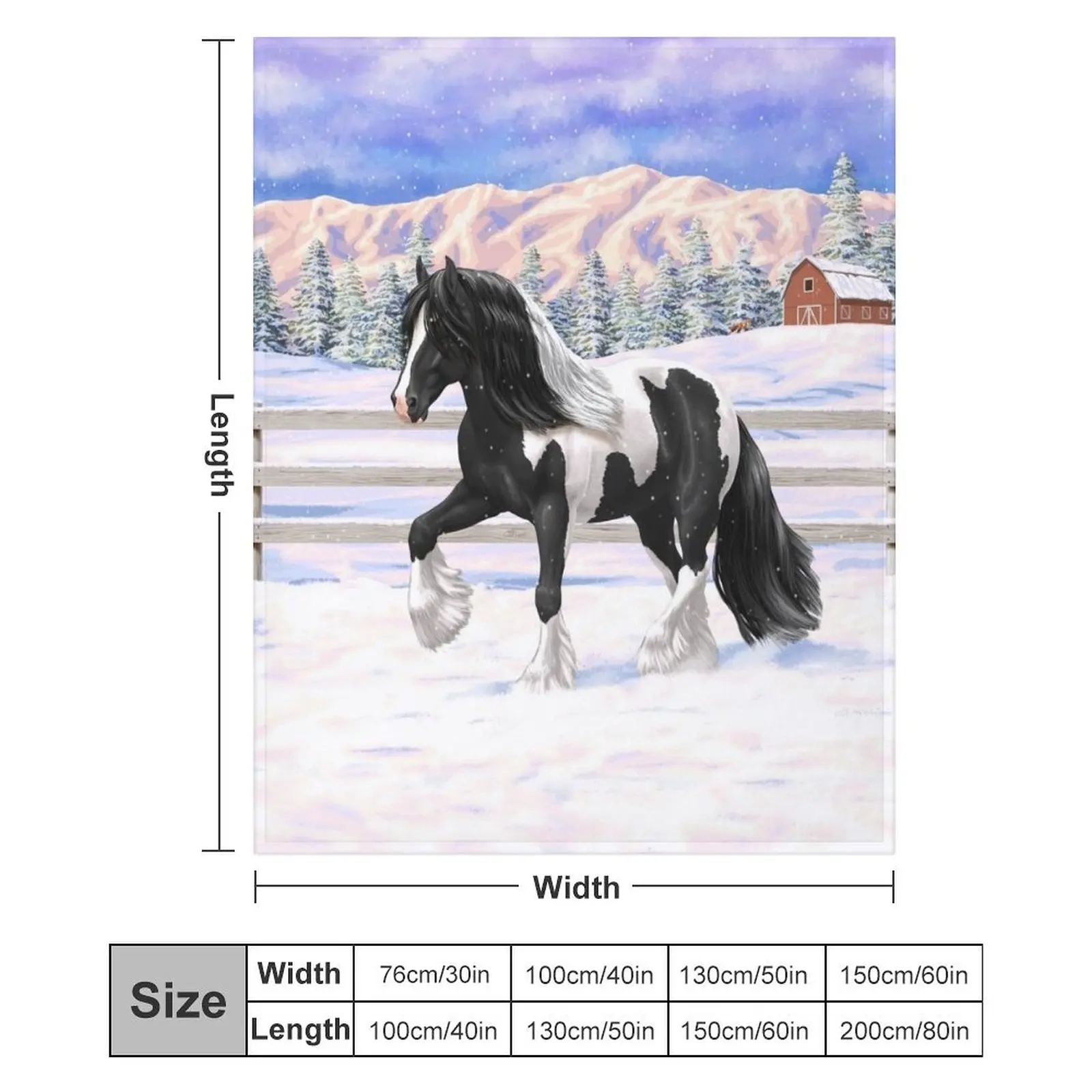 Черный Пинто Пестпед Gypsy Vanner Draft Horse In Snow Плед Диван Одеяло на диване Диваны Ретро