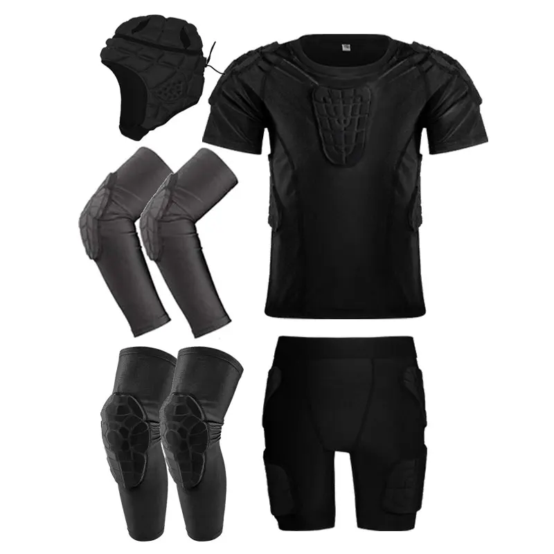 Kinder Fußball Torwart Compression T-shirt Uniform Padded Schwarz Fußball Jersey Für Bike Baseball Shorts Hosen Anzug Kinder