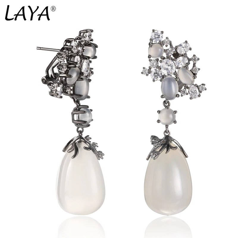 

Laya 925 Sterling Silver White Chalcedony Colorful Modern irregular Drop Earrings For Women Parties Wedding Gift 2022 Trend