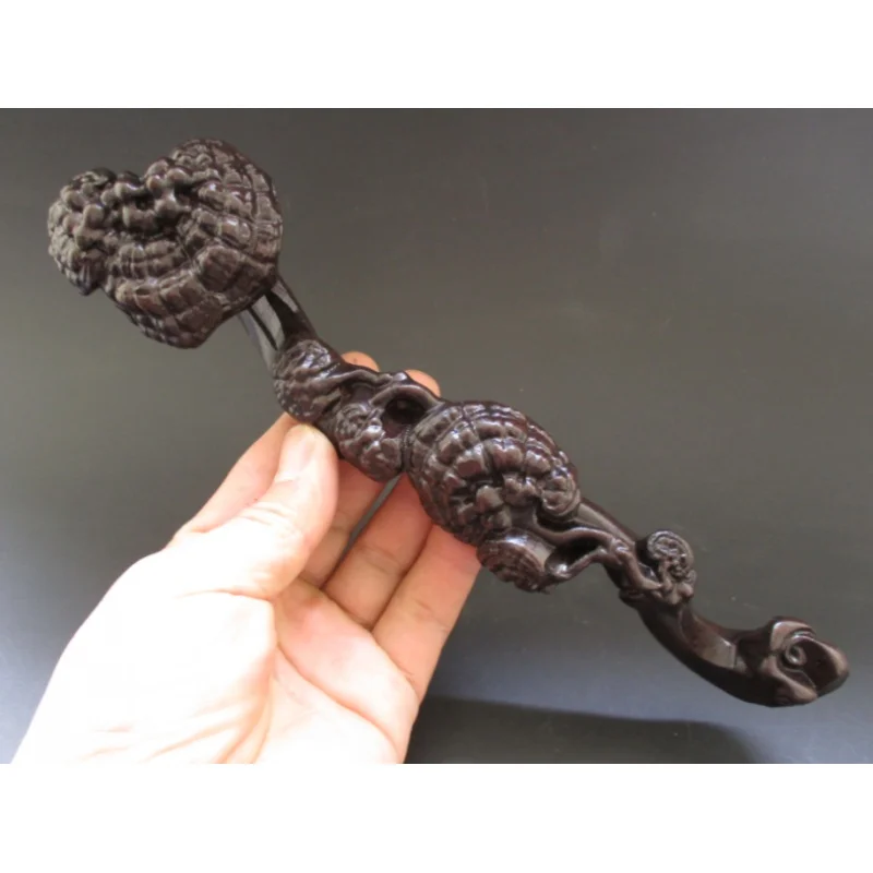 

10.30"Old China agalloch eaglewood wood Carved Ganoderma Auspicious Wealth Ruyi
