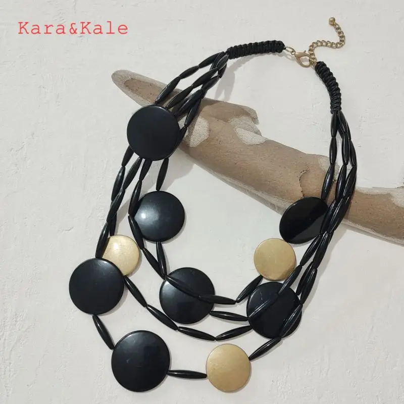 Kara&Kale Layered Necklace Black Short Necklace Acrylic Beads Boho Women's Jewelry Handmade Jewelry Original Exaggerated Style