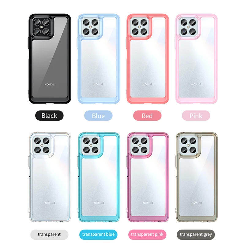 For Cover Honor X8 Case Honor X8 Capas Bumper Shockproof Back Transparent Colour Border Clear Case For Fundas Honor X 8 X8 Cover